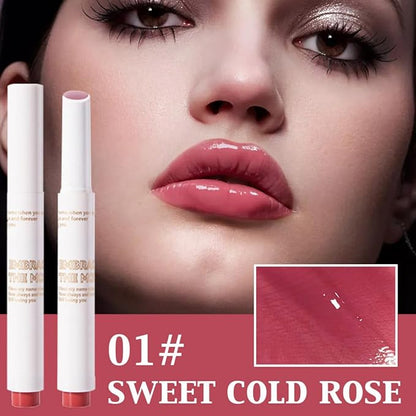 Moisturizing Solid Lipstick Non Sticky Lipstick,Moisturizing Lipstick Glossy Tinted Lip Balm,Long Lasting Non-Stick Lip Gloss Cute Makeup,High-gloss for Plumper Looking Lips,Vegan,Sweet Cold Rose(01#)