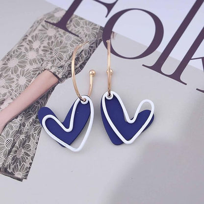 Vintage Blue Heart Earrings Enamel Heart
