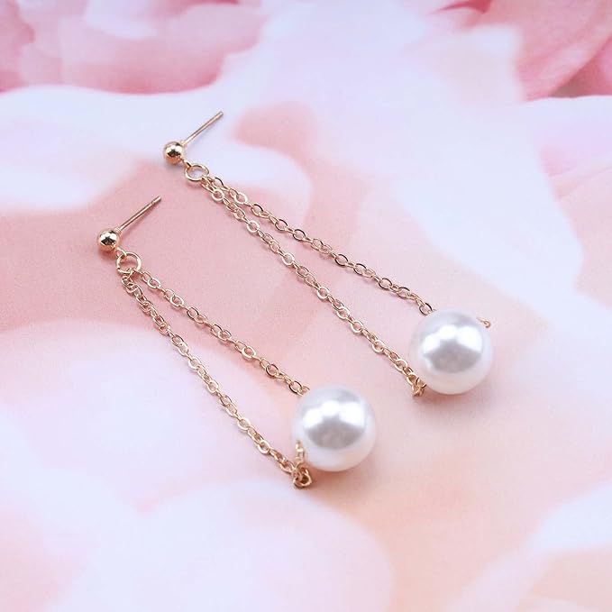 Vintage Pearl Earrings Long Pearl Stud Earrings Boho