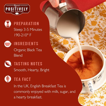 Organic Positively Tea Company, English Breakfast Black Tea Bags, 100 Count, Eco-Friendly Tea Bags, Non-GMO