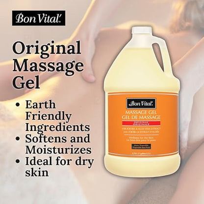 Bon Vital' Original Massage Gel for a Versatile Massage Foundation to Relax Sore Muscles and Repair Dry Skin, Superior Glide & Gentle Friction for Clients, 1 Gal, Label may Vary