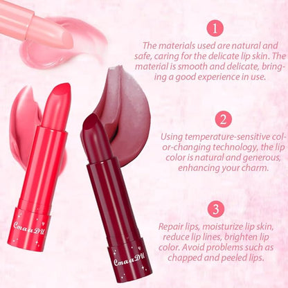 evpct 3Pcs Peach Black Red Cherry Strawberry Tinted Lip Balms PH Lip Color Changing Lipstick Stain Set Queen for Women Girls Korean Mood Long Lasting Color Change Light Pink Lipstick Lip Tint Gloss