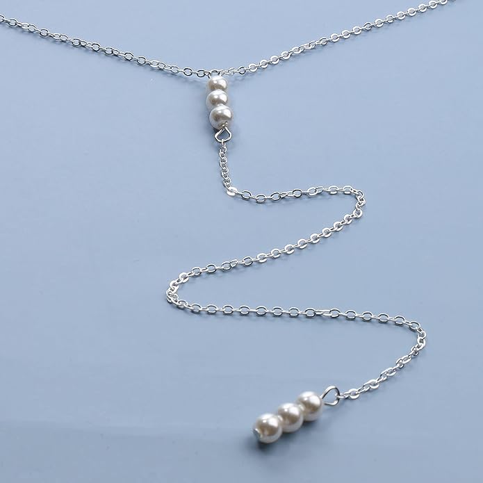 Boho Pearl Back Chain Necklace Gold