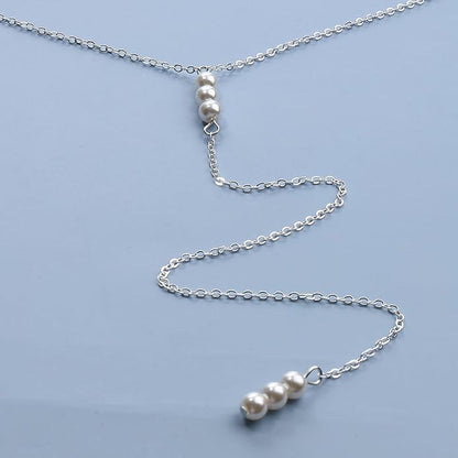 Boho Pearl Back Chain Necklace Gold