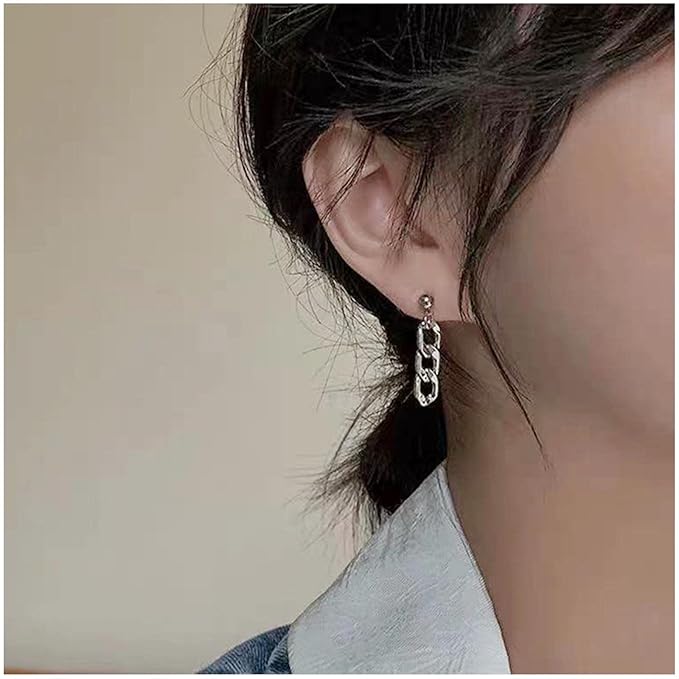 Punk Link Chain Earrings Silver Cable