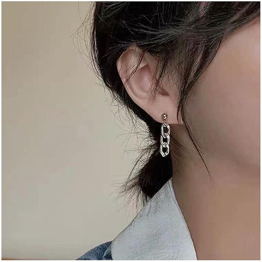 Punk Link Chain Earrings Silver Cable