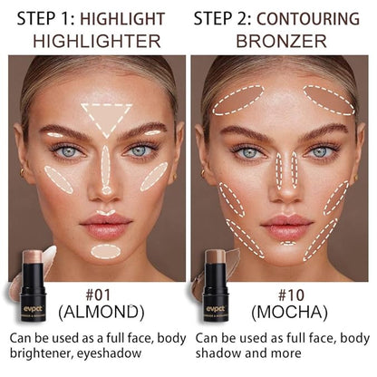 Kaely 2Pcs Cream Contour Highlighter Stick Kit,Bronzer Cheek Stick Waterproof,01+10