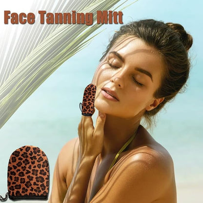 Self Tanning Mitt Applicator- GRINEER 3 Pieces Self Tanning Mitt Applicator Kit, Includes Tanning Mitt, Mini Face Mitt, Back Lotion Applicator (Leopard)