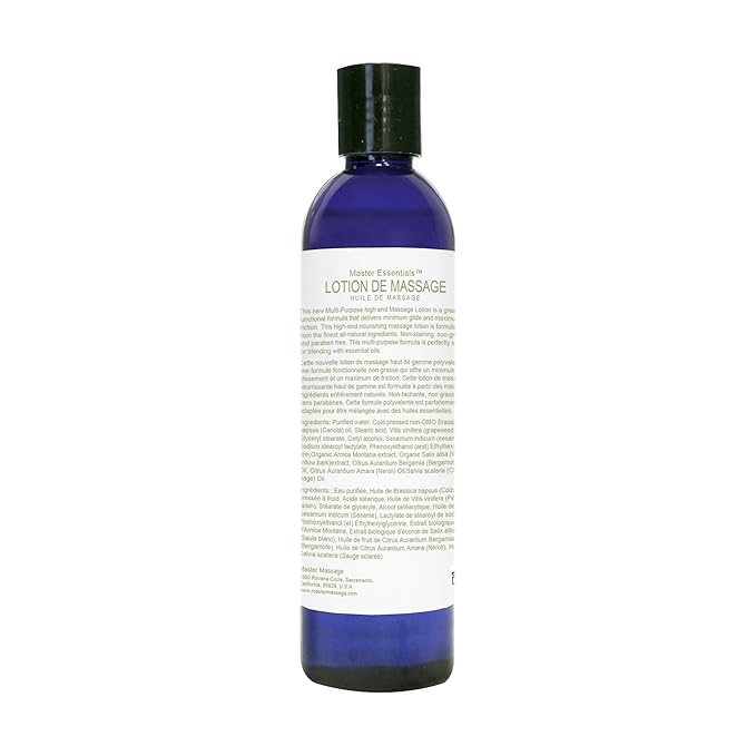 Master Massage Organic Massage Lotion (Pack of 1) - 8 fl oz, Skin-Nourishing Formula for Relaxation, Ideal for Massage Therapy and Home Use