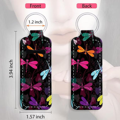 Chapstick Holder Keychain Holder Neoprene Lip Balm Lipstick Lip Gloss Holder Travel Accessory for Girls Women Gift(Colorful Dragonfly)