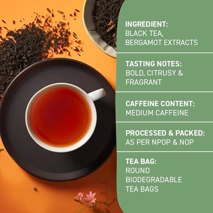 HANDPICK, Earl Grey Black Tea Bags (100 Count) Double Bergamot Oil | Caffeinated, Earl Grey Tea Bags | Flavoured With Citrus and Bergamot Brew Hot/Iced Tea with or without milk