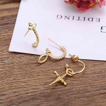 Boho Star Moon Chain Cuff Earrings