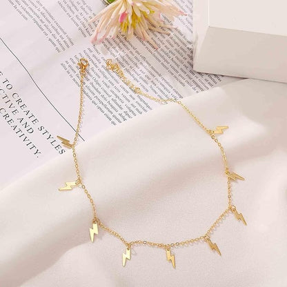 Boho Lighting Bolt Choker Necklace Gold Dangle Thunder