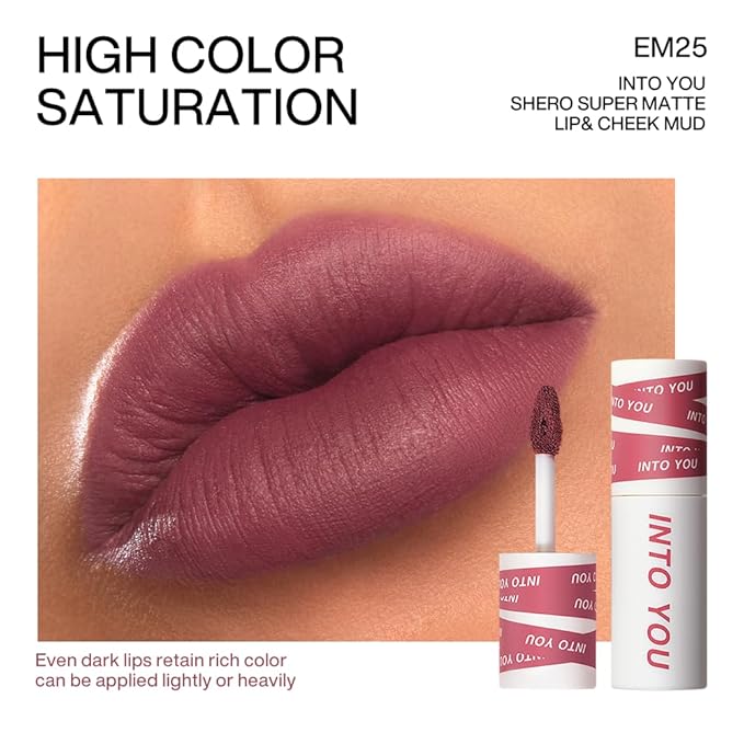 INTO YOU Matte Lipstick, Super Stay Lipstick for Women, Waterproof, Long Lasting Lipstick, High Impact Lipcolor with Lightweight Lip Mud Texture, Dual-use for Lips and Cheek, Purple Lipstick (EM25)