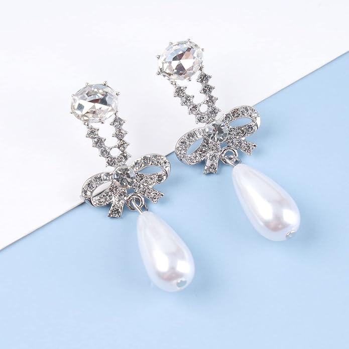 Vintage Teardrop Pearl Dangle Earrings Long