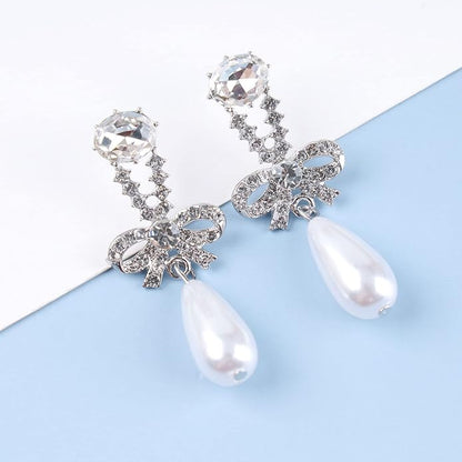 Vintage Teardrop Pearl Dangle Earrings Long