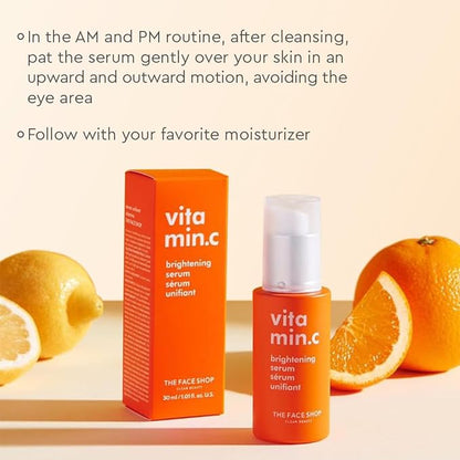 The Face Shop Vitamin C Skin Brightening Serum - Brighten Complexion, Fade Dark Spots, Improve Dull & Uneven Skin Tone - Vitamin C Face Serum, Hyaluronic Acid, Niacinamide Serum - Korean Skin Care