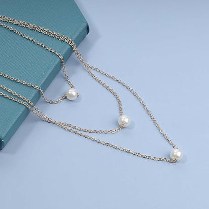 Boho Layered Pearl Necklace Choker Gold