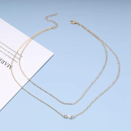 Boho Layered Pearl Choker Necklace Gold