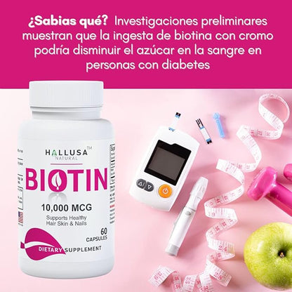 Suplemento de biotina - Pastillas para la caída del Cabello - Crecimiento del Cabello – Crecimiento de la Barba - Alopecia y calvicie - BIOTIN 10.000 MCG 60 CAPSULAS