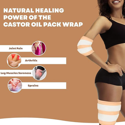 Castor Oil Pack Wrap Kit, 2 Pcs Organic Cotton, Adjustable Strap for Neck, Waist, Chest, Knee, Reusable, Washable - Detox, Constipation, Inflammation (Black)