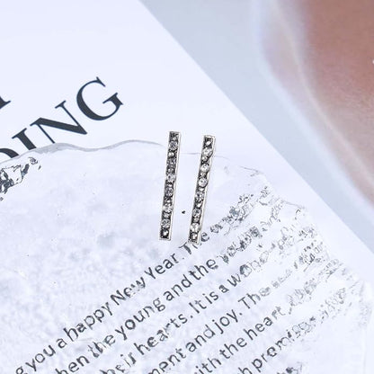 Geometric Crystal Bar Earrings Silver Cz Bar Stick