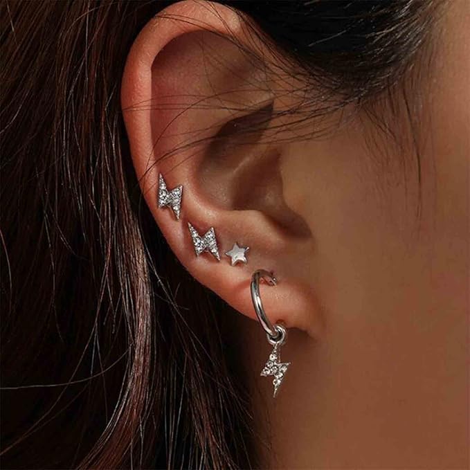 Punk Rhinestone Thunder Earrings Cz Lighting