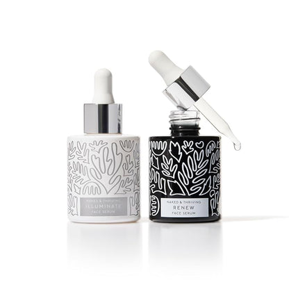 Naked & Thriving Wrinkle-Fighter Set, Includes Renew Resurfacing Night Serum (30 mL) & Illuminate C+ Serum (30 mL), Clinical Results, Dermatologist Loved, Hylauronic Acid & Bakuchiol (Set of 2)