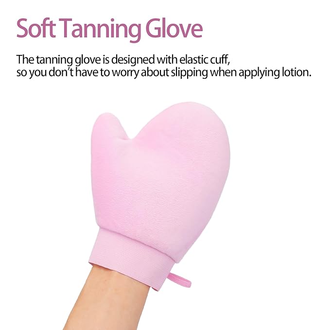 3 Pack Self Tanning Mitt Applicator Kit Set Self Tan Back Applicator with Self Tanning Glove for Self Tan Mitt Mini Self Tan Glove and Sunscreen Brush (Pink)