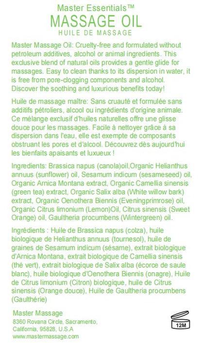 Master Massage Organic Massage Oil - 8 fl oz, Refreshing Sense, Water-Soluble, Skin-Nourishing Formula for Relaxation, Ideal for Massage Therapy and Home Use, Pack of 2