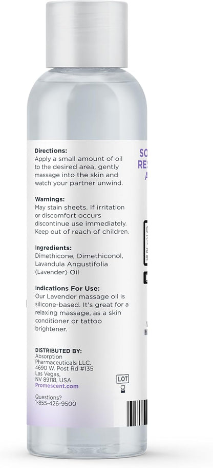 Promescent Lavender Massage Oil for Massage Therapy, Massage Oils for Date Night, Premium Lavender Body Oil for Men & Women to Relieve Stress & Sore Muscles, Essential Oils for Skin (4 oz)