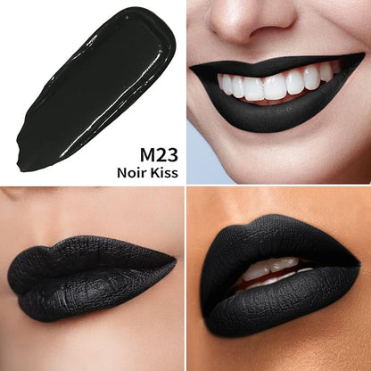 Oulac Matte Liquid Black Lipstick for Women Halloween, Highly Pigmented Color Lip Stain with Creamy Formula, Long Lasting, Waterproof, Vitamin E, Vegan, Cruelty-Free, M23