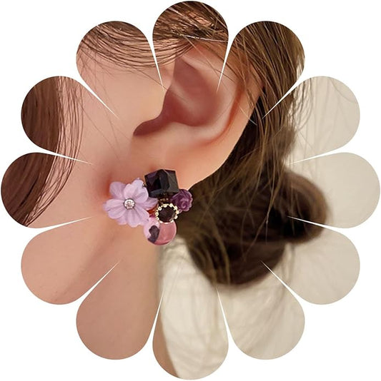 Boho Amethyst Flower Drop Earrings Vintage