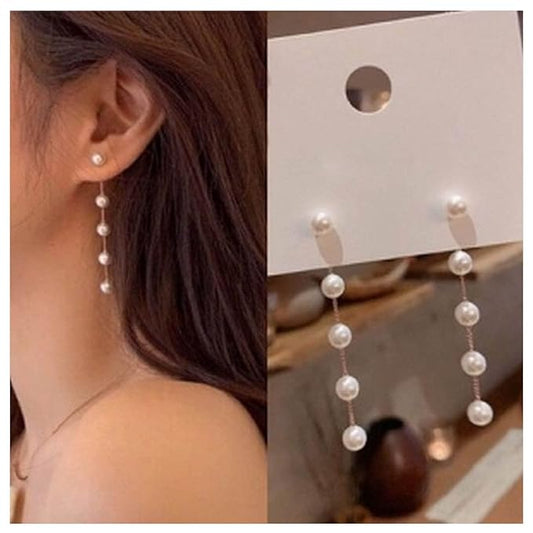 Boho Pearl Dangle Earrings Gold Pearl
