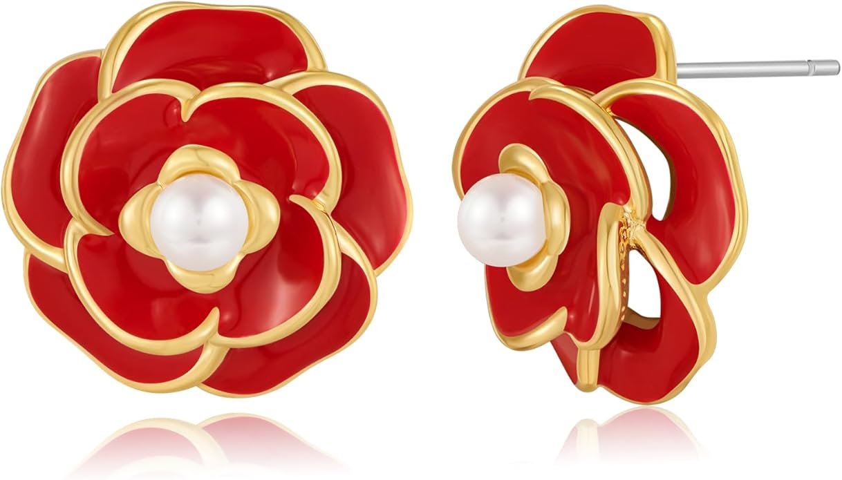 CLASSYZINT Gold/White/Red/Black Flower Stud Earrings