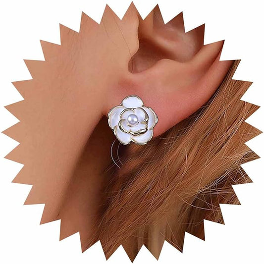 Vintage Pearl Flower Earrings Camellia Flower