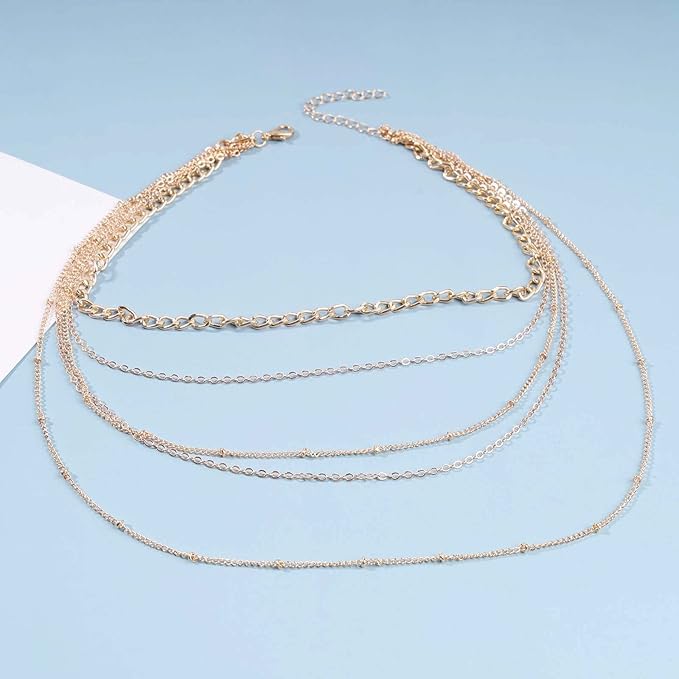 Punk Layered Curb Chain Necklace Gold Satellite Chain