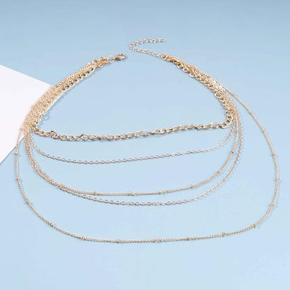 Punk Layered Curb Chain Necklace Gold Satellite Chain