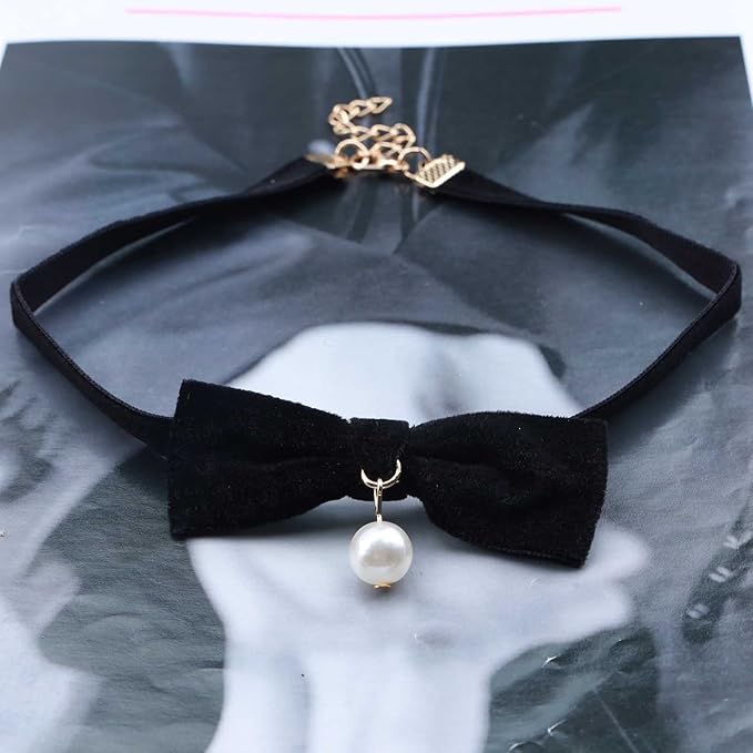 Vintage Satin Choker Necklace Pearl Pendant