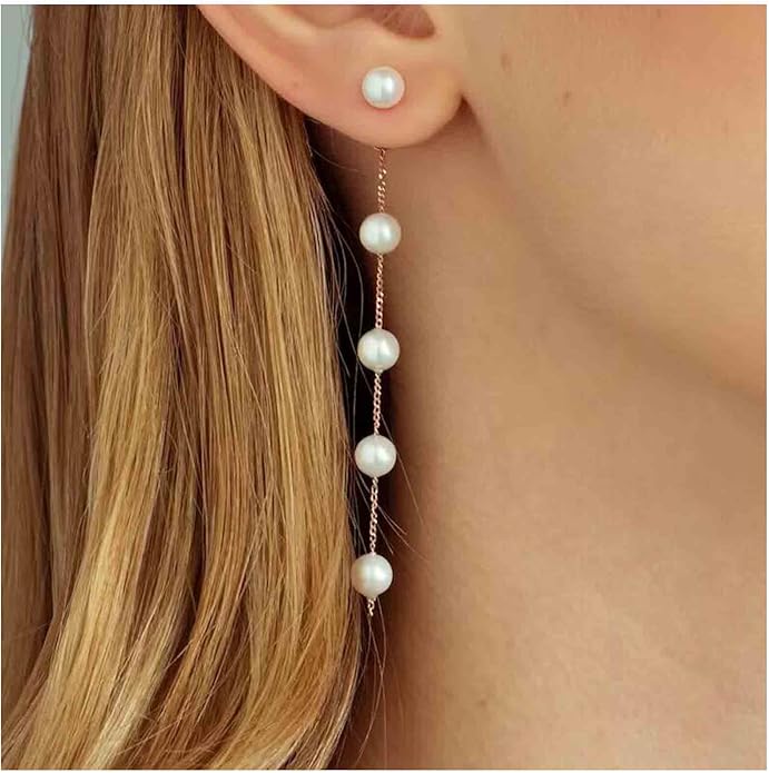 Boho Long Pearl Drop Earrings Vintage