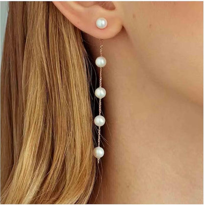 Boho Long Pearl Drop Earrings Vintage