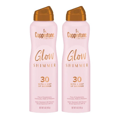 Coppertone Glow with Shimmer Spray Sunscreen, Broad Spectrum SPF 30 Sunscreen, 5 Oz, Pack of 2