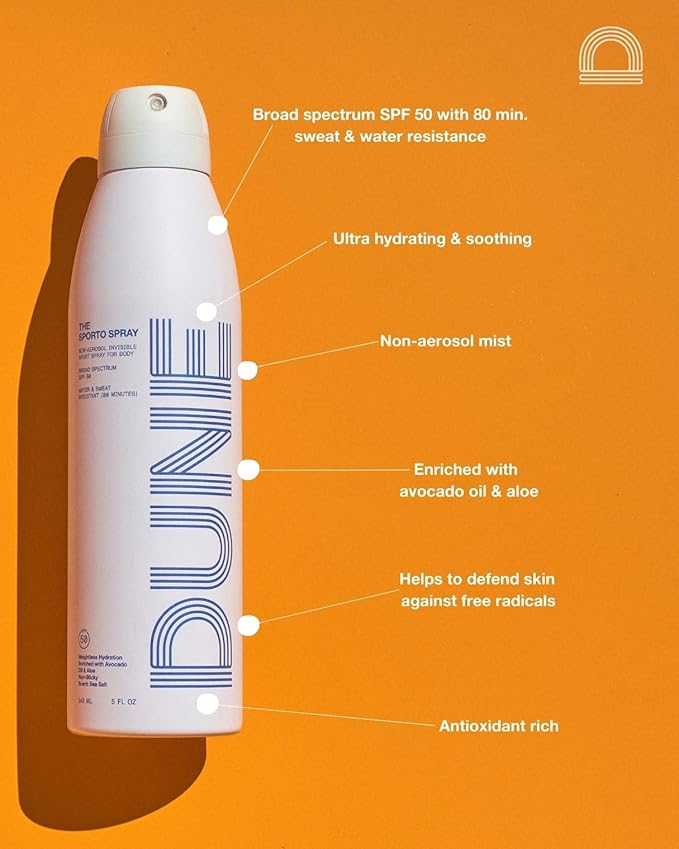 The Sporto Spray - Broad Spectrum SPF 50 Protection Body Sunscreen, Invisible Non-Aerosol Spray, 80 Min. Sweat & Water Resistance, Skin Nourishing Vitamin E, Aloe, Avocado Oil (5.5 Fl Oz)