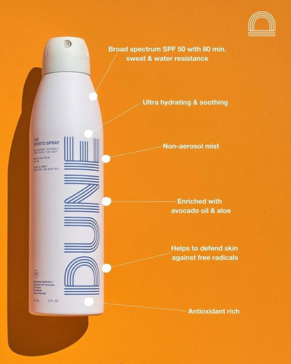 The Sporto Spray - Broad Spectrum SPF 50 Protection Body Sunscreen, Invisible Non-Aerosol Spray, 80 Min. Sweat & Water Resistance, Skin Nourishing Vitamin E, Aloe, Avocado Oil (5.5 Fl Oz)