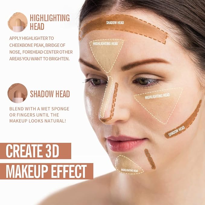 KIMUSE 2Color Dual Cream Contour Stick, Multi Blush Face Makeup