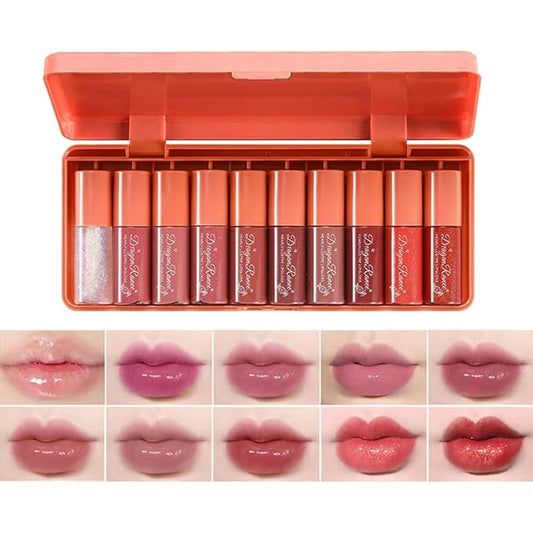 Charm Kiss 10 Colors Lip Stain Tint Set, Watery Finish Lip Tint Stain Korean Lip Gloss,Multi-use Lip and Cheek Tint,Moisturizing Waterproof Long Wear,High Pigment,Non-Sticky,Non-fading,Vivid Color