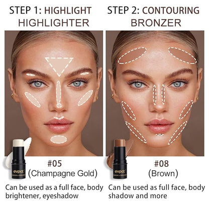 Kaely 2Pcs Cream Contour Highlighter Stick Kit,Bronzer Cheek Stick Waterproof,05+08