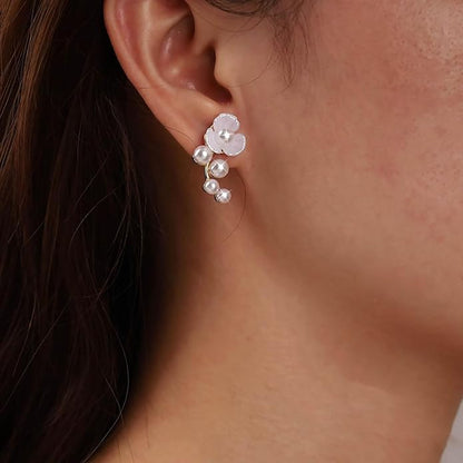 Vintage Pearl Flower Earrings Gold Pearl