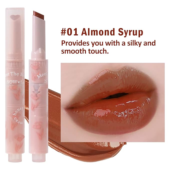 Jelly Lipstick, Tinted Lip Gloss Heart Shape Lip Glaze, Moisturizing and Hydrating Glossy Lip Gloss Lip Balm, High-shine Finish Lip Makeup Lip Pen for Nourished, Fuller-looking Lips (#01)