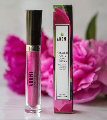 Aromi Hot Pink Metallic Liquid Lipstick | Magenta Lip Color with Shimmery Finish, Vegan, Cruelty-free, Long-Lasting and Smudge Proof (Fab Flamingo)